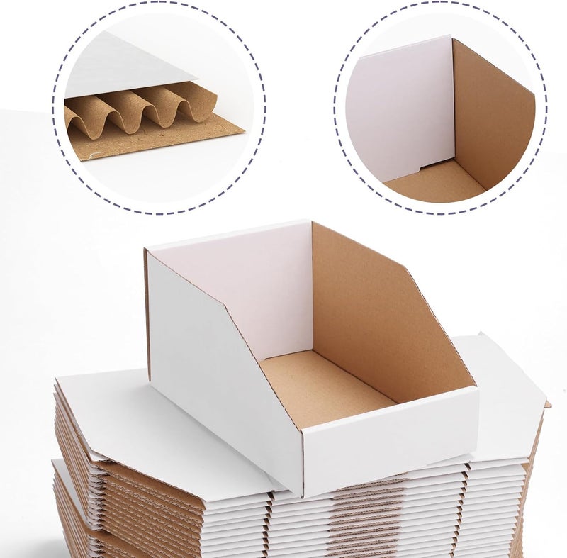 EXYGLO Cardboard Storage Bins 35 Pack, 9.4x6x4.5 Inch Cardboard Boxes, Corrugated Organizer Bins for Pantry, Shelves, Garage, Office, Shop, White - Image 3